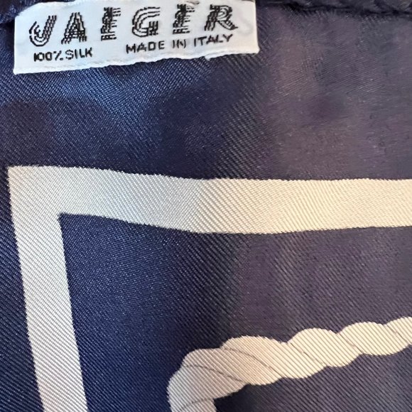 Jaeger ladies silk scarf with nautical themed pattern. Square: 34"